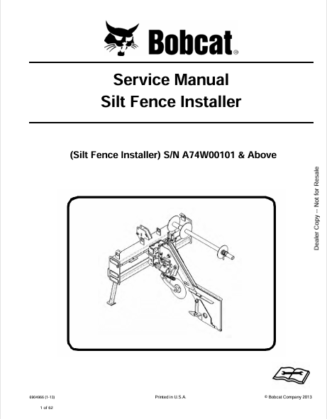 BOBCAT SILT FENCE INSTALLER SERVICE MANUAL (6904966) - PDF FILE