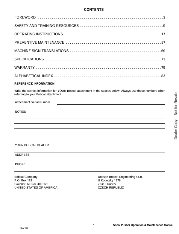 BOBCAT SNOW PUSHER 94, 94R, 120, 120R (6904233ENUS) OPERATION AND MAINTENANCE MANUAL PDF FILE