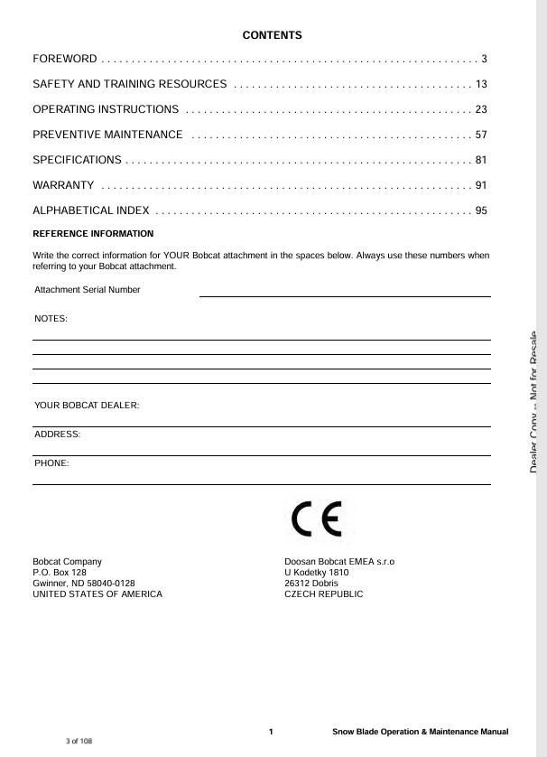 BOBCAT SNOW BLADE (6900659) OPERATION AND MAINTENANCE MANUAL PDF FILE