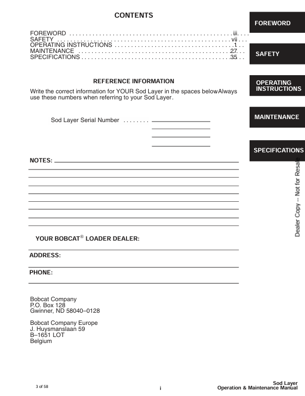 BOBCAT SOD LAYER (6900808) OPERATION & MAINTENANCE MANUAL PDF DOWNLOAD