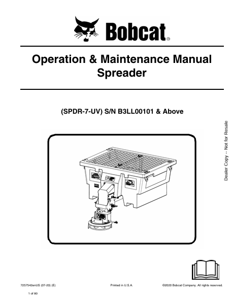 BOBCAT SPDR-7-UV SPREADER OPERATION & MAINTENANCE MANUAL (7257542) - PDF FILE