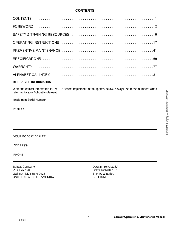 BOBCAT SPRAYER 80 (6986508) OPERATION AND MAINTENANCE MANUAL PDF FILE