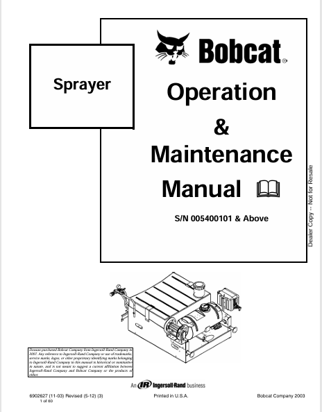 BOBCAT SPRAYER OPERATION & MAINTENANCE MANUAL (6902627) - PDF FILE