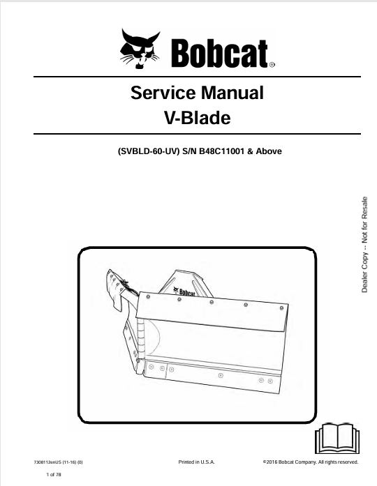 BOBCAT SVBLD-60-UV V-BLADE SERVICE MANUAL (7308112) - PDF FILE
