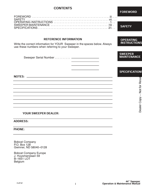BOBCAT 44 SWEEPER (6901230) OPERATION & MAINTENANCE MANUAL PDF DOWNLOAD