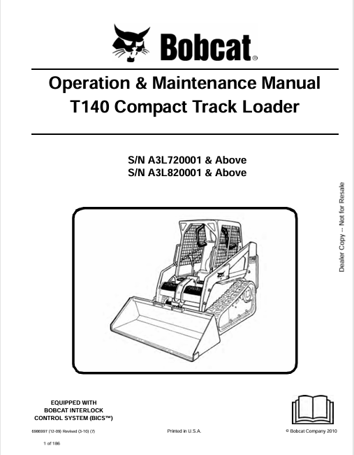 BOBCAT T140 COMPACT TRACK LOADER OPERATION & MAINTENANCE MANUAL (6986997) - PDF FILE