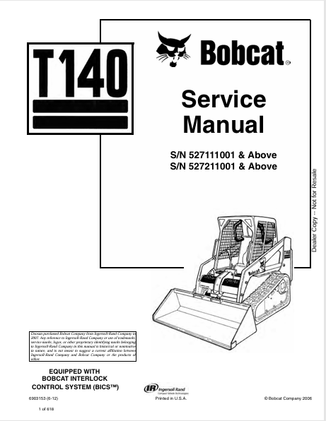 BOBCAT T140 SERVICE MANUAL (6903153) - PDF FILE