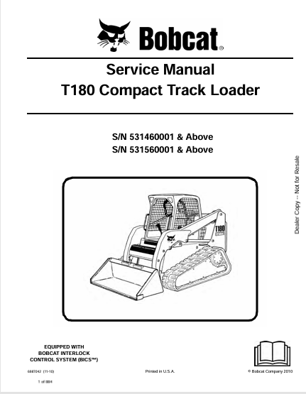 BOBCAT T180 COMPACT TRACK LOADER SERVICE MANUAL (6987042) - PDF FILE