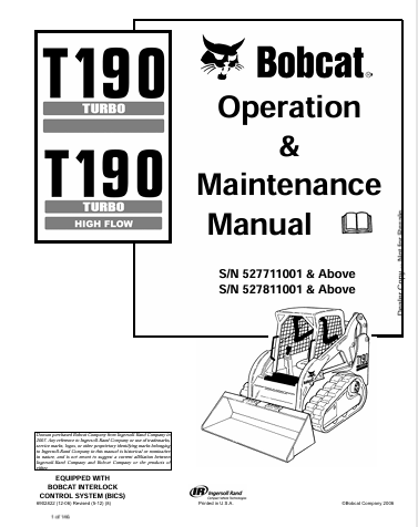 BOBCAT T190 TURBO, T190 TURBO HIGH FLOW OPERATION & MAINTENANCE MANUAL (6902822) - PDF FILE