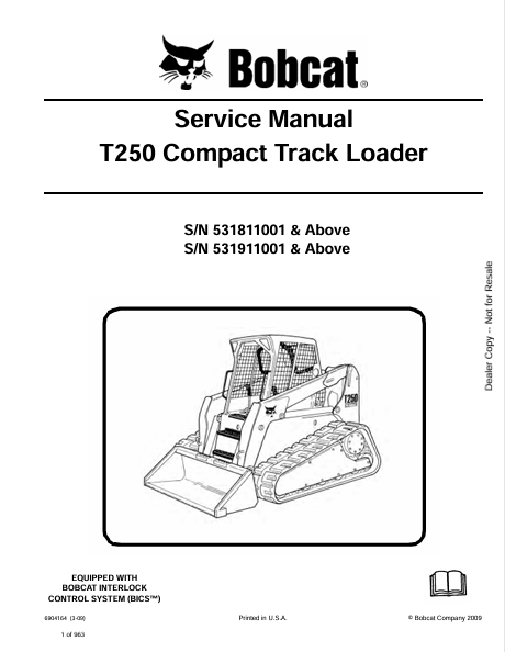 BOBCAT T250 COMPACT TRACK LOADER SERVICE MANUAL (6904164) - PDF FILE
