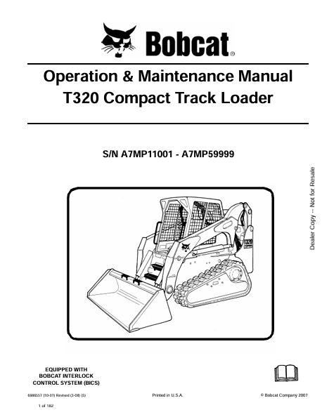BOBCAT T320 COMPACT TRACK LOADER OPERATION & MAINTENANCE MANUAL (6986557) - PDF FILE