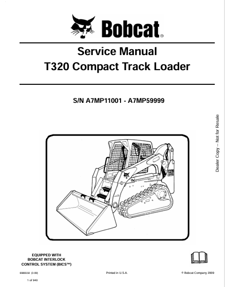 BOBCAT T320 COMPACT TRACK LOADER SERVICE MANUAL (6986558) - PDF FILE