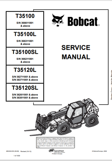 BOBCAT T35100, T35100L, T35100SL, T35120L, T35120SL SERVICE MANUAL (6989554) - PDF FILE