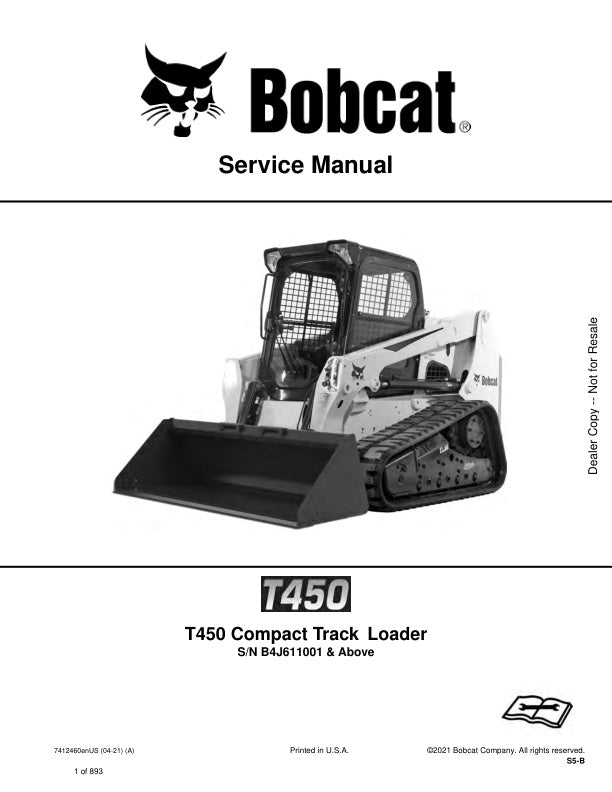 BOBCAT T450 B4J611001 & UP COMPACT TRACK LOADER SERVICE MANUAL 7412460 - PDF FILE