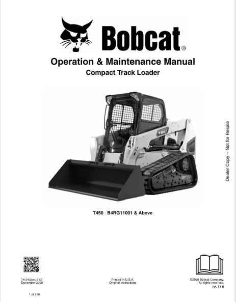 BOBCAT T450 COMPACT TRACK LOADER OPERATION & MAINTENANCE MANUAL (7412452) - PDF FILE