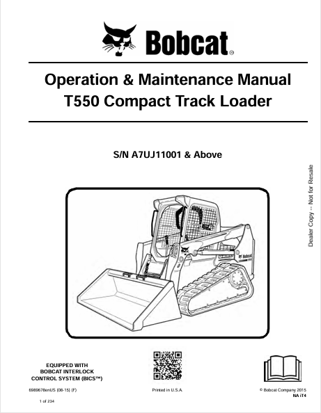 BOBCAT T550 COMPACT TRACK LOADER OPERATION & MAINTENANCE MANUAL (6989678) - PDF FILE