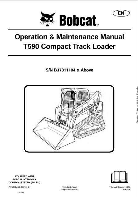 BOBCAT T590 COMPACT TRACK LOADER OPERATION & MAINTENANCE MANUAL (7276430) - PDF FILE