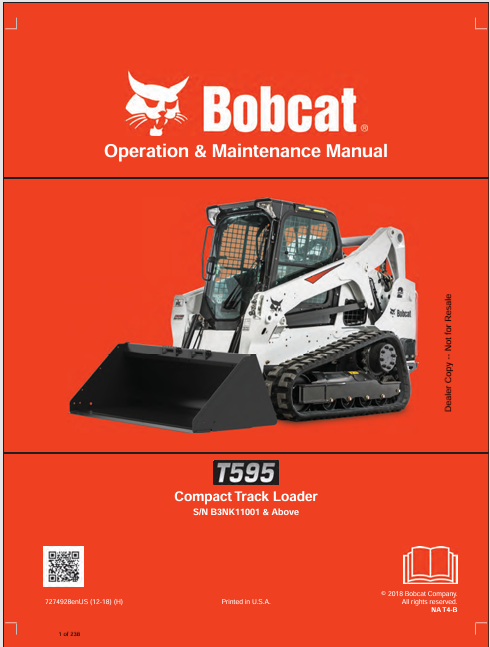 BOBCAT T595 COMPACT TRACK LOADER OPERATION & MAINTENANCE MANUAL (7274928) - PDF FILE