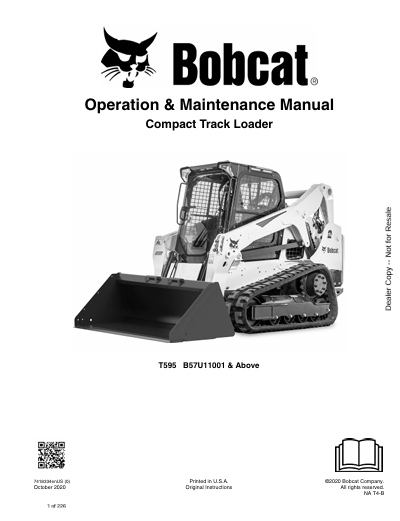 BOBCAT T595 COMPACT TRACK LOADER OPERATION & MAINTENANCE MANUAL (7418334) - PDF FILE