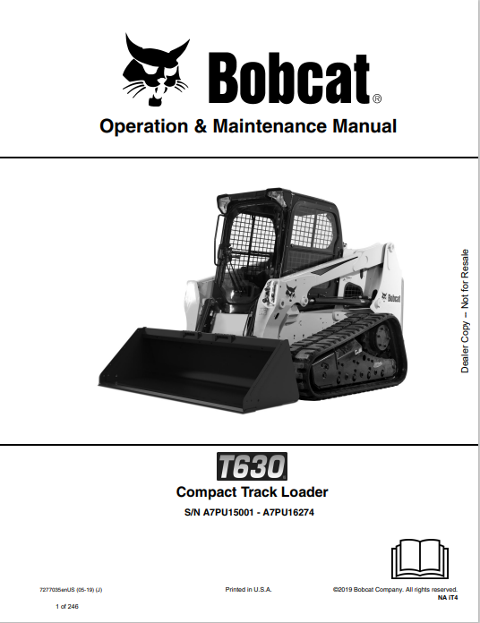 BOBCAT T630 COMPACT TRACK LOADER OPERATION & MAINTENANCE MANUAL (7277035) - PDF FILE