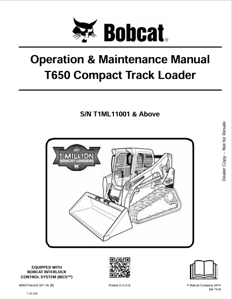 BOBCAT T650 COMPACT TRACK LOADER OPERATION & MAINTENANCE MANUAL (6990774) - PDF FILE