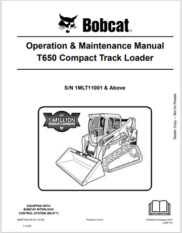BOBCAT T650 COMPACT TRACK LOADER OPERATION & MAINTENANCE MANUAL (6990776) - PDF FILE