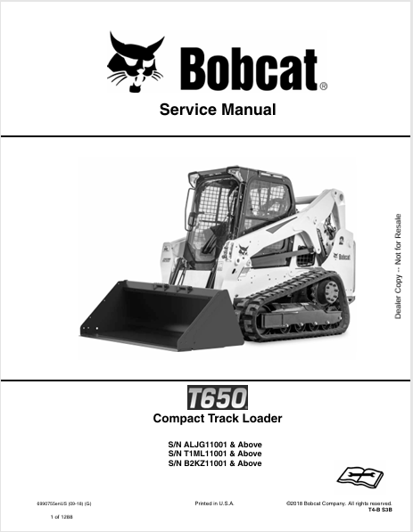 BOBCAT T650 COMPACT TRACK LOADER SERVICE MANUAL (6990755) - PDF FILE