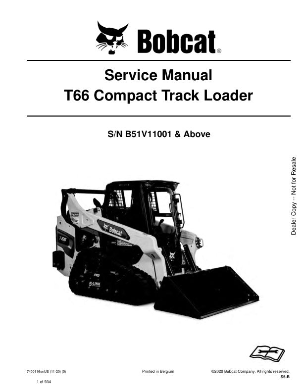 BOBCAT T66 B51V11001 & UP COMPACT TRACK LOADER SERVICE MANUAL 7400116 - PDF FILE
