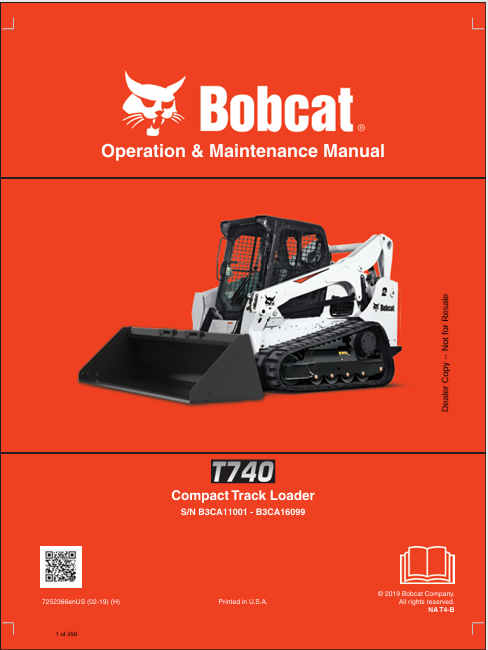 BOBCAT T740 COMPACT TRACK LOADER OPERATION & MAINTENANCE MANUAL (7252366) - PDF FILE