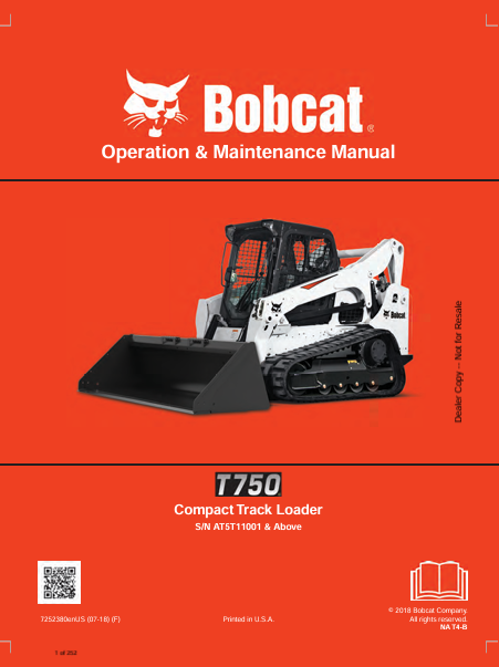 BOBCAT T750 COMPACT TRACK LOADER OPERATION & MAINTENANCE MANUAL (7252380) - PDF FILE