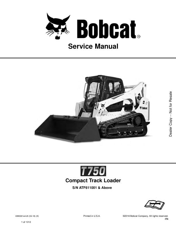 BOBCAT T750 Loader ATF611001 & Up Service Information 6990261 PDF