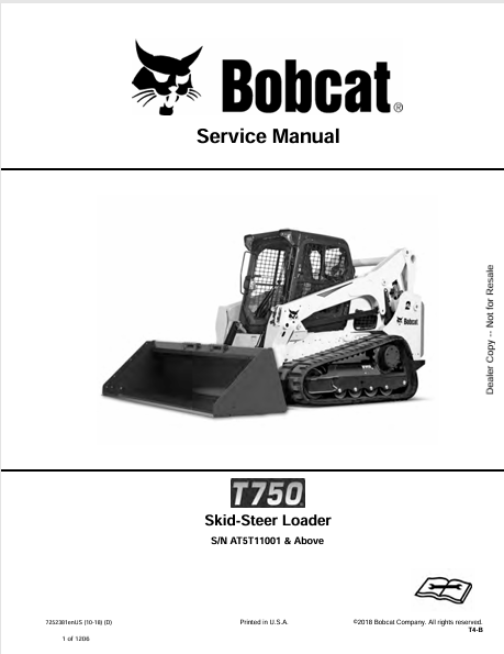 BOBCAT T750 SKID-STEER LOADER SERVICE MANUAL (7252381) - PDF FILE