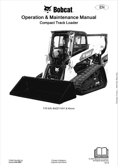 BOBCAT T76 COMPACT TRACK LOADER OPERATION & MAINTENANCE MANUAL (7399015) - PDF FILE