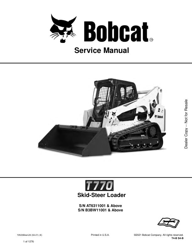 BOBCAT T770 AT6311001 B3BW11001 & Up Service Information 7252384 PDF