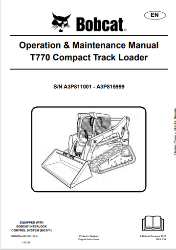 BOBCAT T770 COMPACT TRACK LOADER OPERATION & MAINTENANCE MANUAL (6990060) - PDF FILE