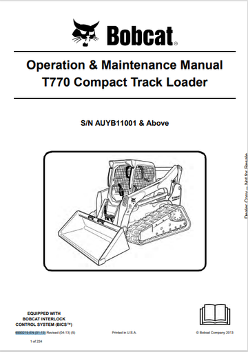 BOBCAT T770 COMPACT TRACK LOADER OPERATION & MAINTENANCE MANUAL (6990219) - PDF FILE