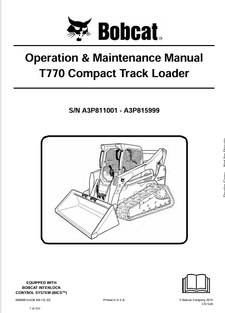 BOBCAT T770 COMPACT TRACK LOADER OPERATION & MAINTENANCE MANUAL (6990881) - PDF FILE
