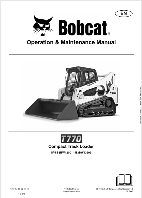 BOBCAT T770 COMPACT TRACK LOADER OPERATION & MAINTENANCE MANUAL (7276519) - PDF FILE