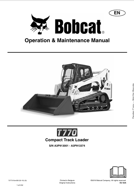 BOBCAT T770 COMPACT TRACK LOADER OPERATION & MAINTENANCE MANUAL (7277315) - PDF FILE