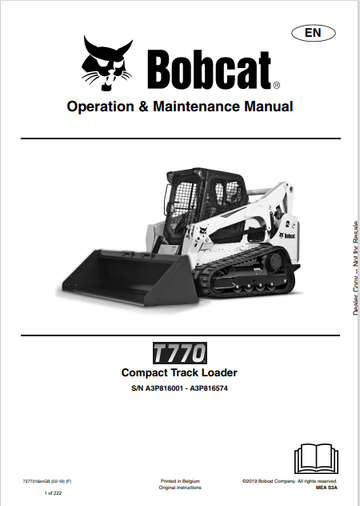 BOBCAT T770 COMPACT TRACK LOADER OPERATION & MAINTENANCE MANUAL (7277316) - PDF FILE
