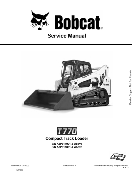 BOBCAT T770 COMPACT TRACK LOADER SERVICE MANUAL (6989476) - PDF FILE