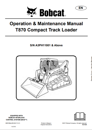BOBCAT T870 COMPACT TRACK LOADER OPERATION & MAINTENANCE MANUAL (6987486) - PDF FILE