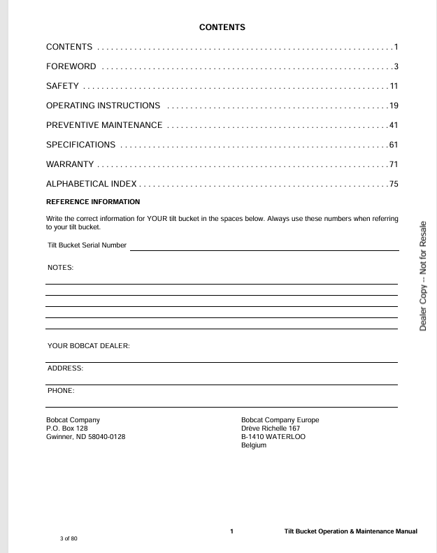 BOBCAT TB48 TILT BUCKET (6987461) OPERATION AND MAINTENANCE MANUAL PDF DOWNLOAD
