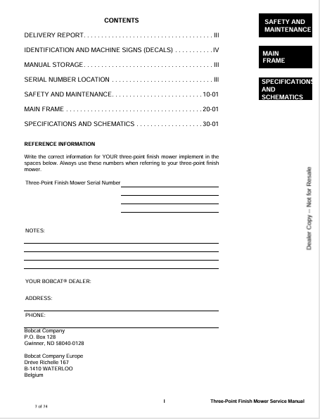 BOBCAT 3FM84 THREE-POINT FINISH MOWER (6987245) SERVICE MANUAL PDF FILE