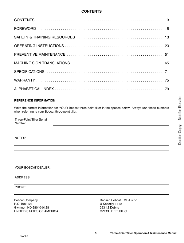 BOBCAT TILLER 3PT 48LD, 3PT 48, 3PT 60, 3PT 72 (7383803ENUS) OPERATION AND MAINTENANCE MANUAL PDF FILE