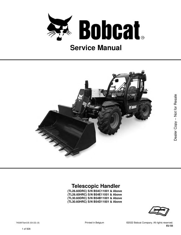 BOBCAT TL26.60DRC, TL26.60HRC, TL30.60DRC, TL30.60HRC SERVICE MANUAL 7432873 (03-22) - PDF FILE