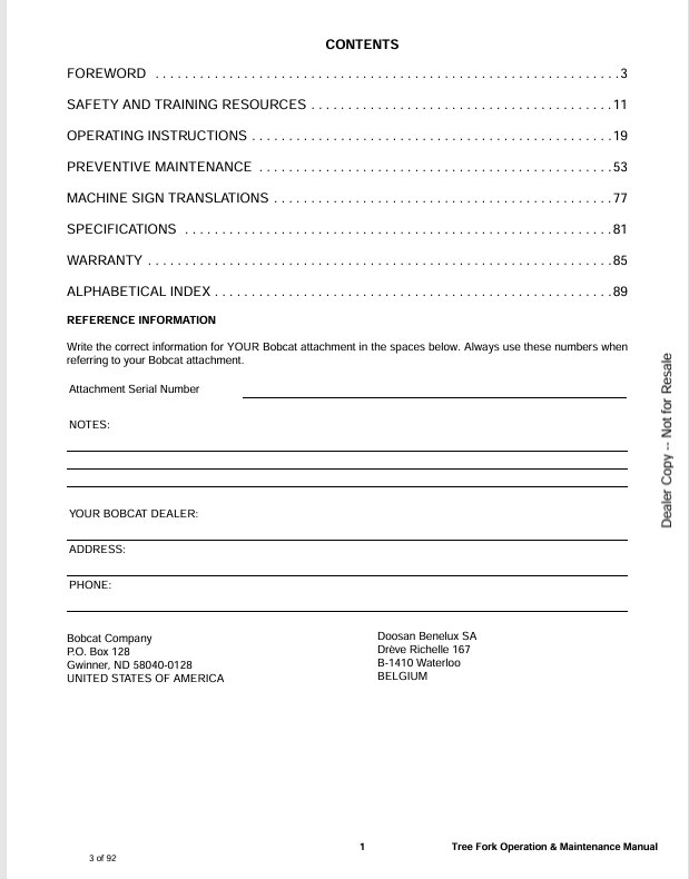 BOBCAT TREE FORK (6904886ENUS) OPERATION & MAINTENANCE MANUAL PDF DOWNLOAD