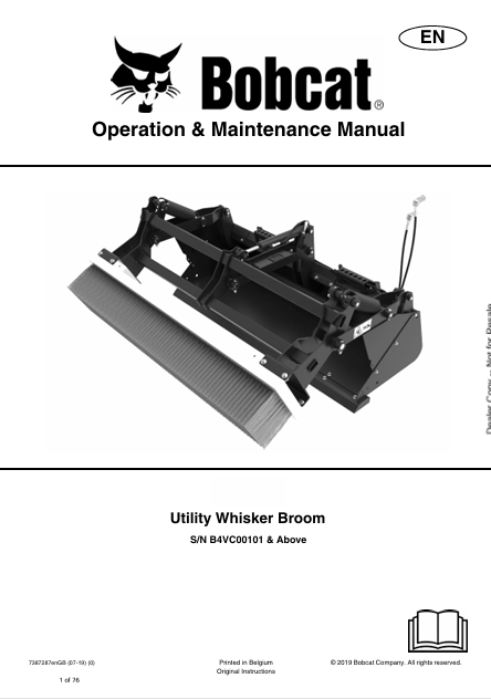 BOBCAT UTILITY WHISKER BROOM OPERATION & MAINTENANCE MANUAL (7387287) - PDF FILE