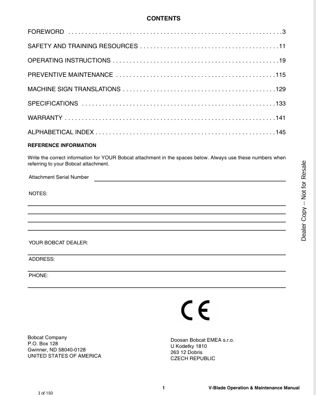 BOBCAT V-BLADE (6902081) OPERATION AND MAINTENANCE MANUAL PDF FILE