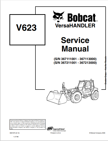BOBCAT V623 VERSAHANDLER SERVICE MANUAL (6901675) - PDF FILE